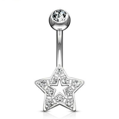 Navel Ring 14 Karat Solid Gold with Clear CZ Star Charm 14ga