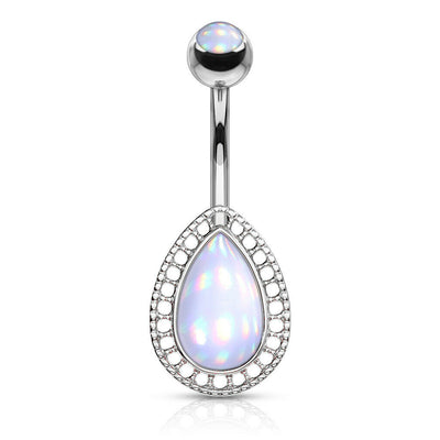 Belly Ring with Illuminating Stone Teardrop Shield and Illuminating Stone 14g