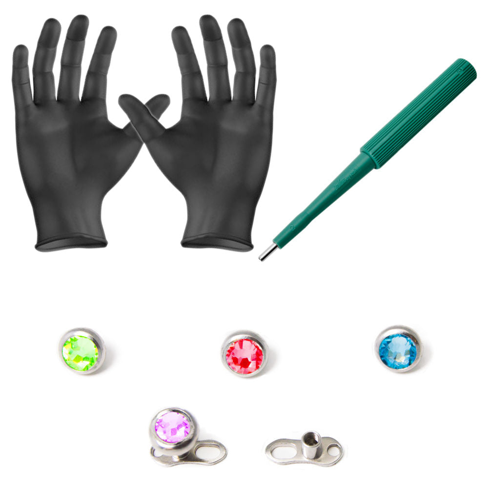 Piercing Kit Dermal Anchors and Tops Dermal Bases Puncher and Gloves 8 Pieces