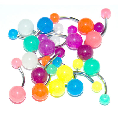 Belly Rings 14G Glow In The Dark Assortment Surgical Steel - 16 Pieces