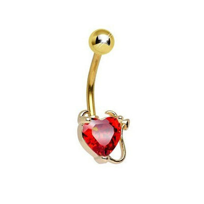 Belly Button Ring Gold Non- Dangle Devilish Heart 14ga