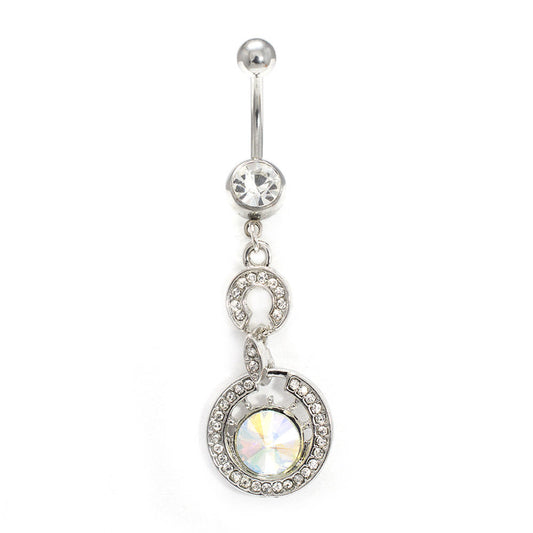 Belly Button Ring 14G Dangle Large Multi-Color CZ Gem Navel Piercing Jewelry