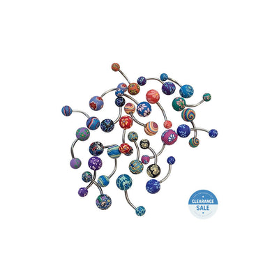 10 Pack of Fimo Clay Flower Design Painted Belly Rings Surgical Steel 14g