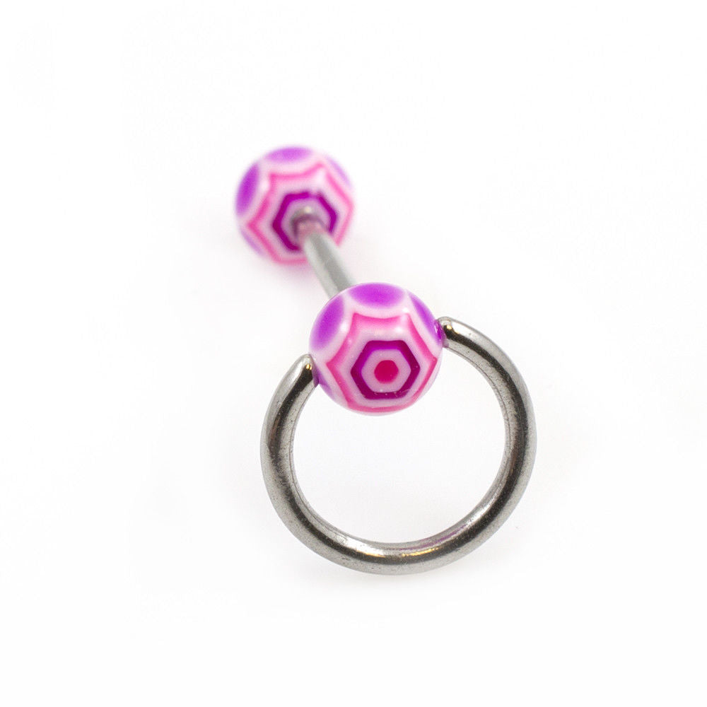 Tongue Barbell with Knock Door and Colorful Acrylic Ball Design 14G