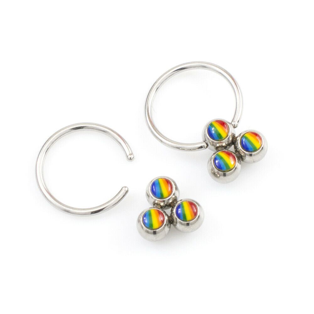 Nipple Ring Package of two Captive Ring Rainbow Design and two Barbells with Cz