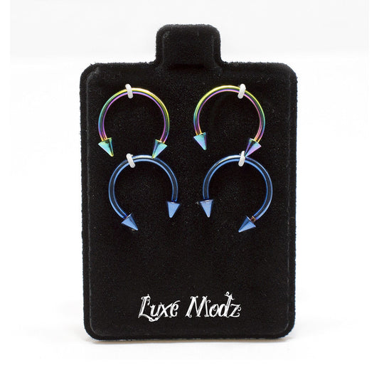 Horseshoe Ring 4 Pack Anodized 16G Circular Barbell Blue & Multi-Color Spikes