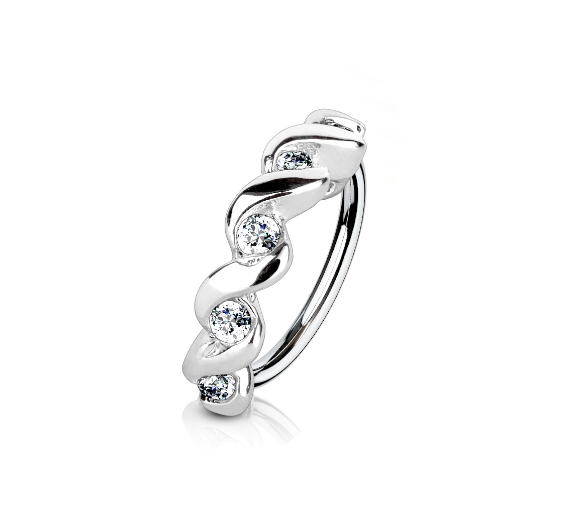 Nose and Cartilage Bendable Hoop Ring with CZ Twisted Half Circle Top 18g or 20g
