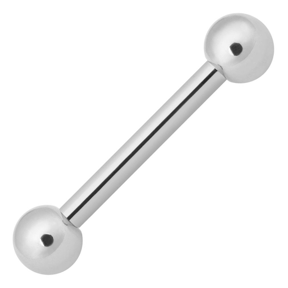 14ga White Gold 14 Karat Solid Tongue Barbell 5/8 in- 16mm