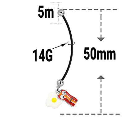 Pack of 3 14G Pregnancy Belly Button Rings Flexible Maternity 50mm Bacon eggs