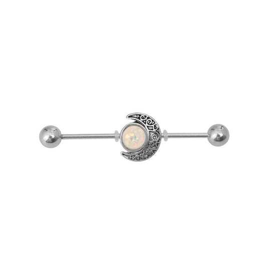 Industrial Barbell Piercing with Moon Design 14G