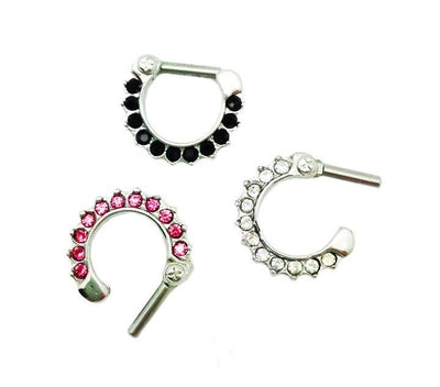 Septum Clicker Prong Set Clear,Pink ,Black  Jewel Nose Ring 14 gauge 8mm 5/16