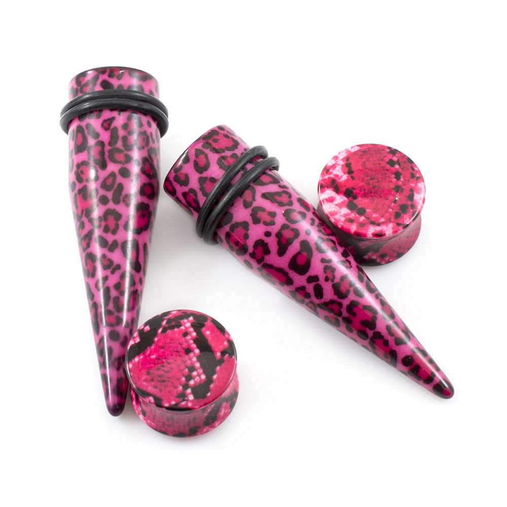 Ear Plugs And stretching Tapers Package Pink and Black Leopard Print