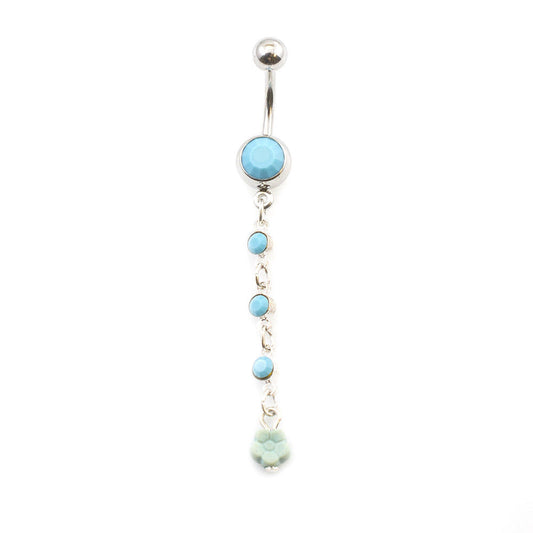 Dangle Belly Ring with Blue Flower design 14g Surgical Steel