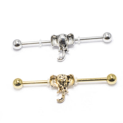 2 Lucky Elephant 14ga Industrial Barbells with CZ Gem