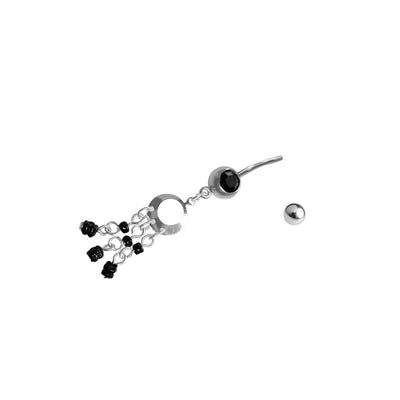Belly Navel Ring Triple Dangle with Black Beads Gothic Art Deco Style 14G