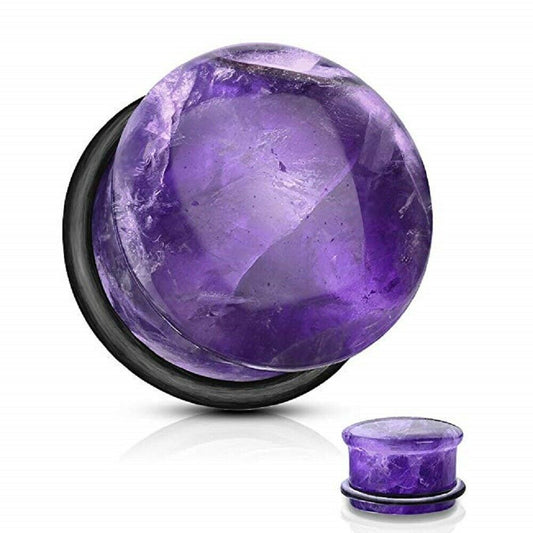 Amethyst Tone Domed Single Flare Plugs O-Rings - 6 Gauge to 5/8in - Sold as Pair