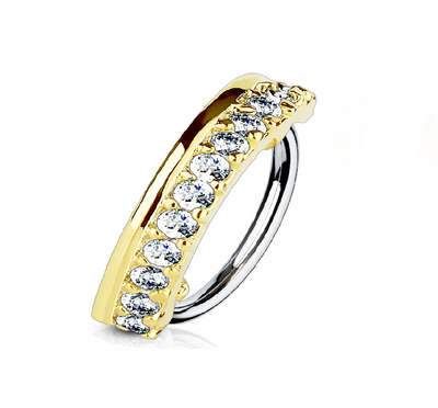 Nose & Cartilage Bendable Hoop Ring with CZ Paved Half Circle Line 18g or 20g