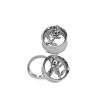 Ear Plugs Screw Fit Surgical Steel Vintage Rose Flower Design - Sold as a pair