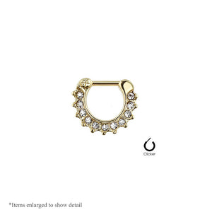 11 Gem Paved Gold Color IP 316L Surgical Steel Septum Clicker Ring