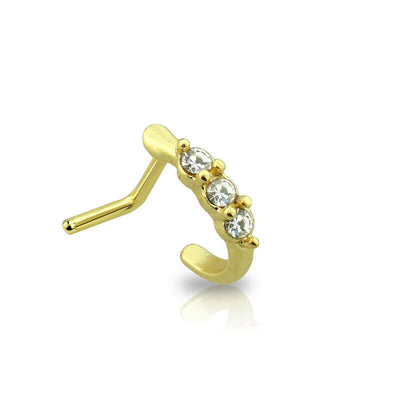 Nose Screw CrowlerSurgical Steel "L" Shape with 3 CZ Line 20 Gauge