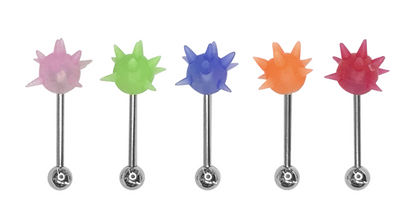 Barbells Tongue rings Surgical steel With Soft Silicone spikes 5 Pack