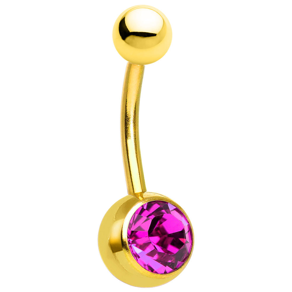 Belly Piercing Rings - Gold-Plated Large CZ Gem 5 Colors Avail- 14ga - Sold Each
