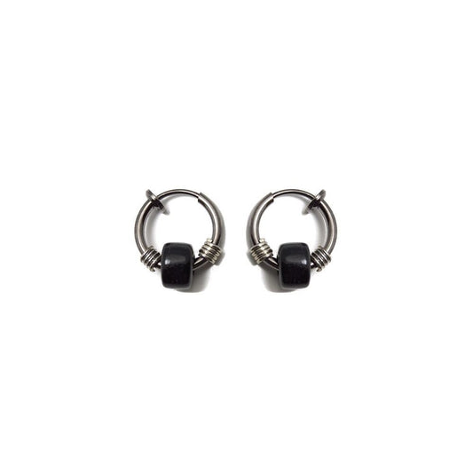 Pair of Non-piercing Hoops with Black Bead - Perfect for All Ages - Nose, Lip