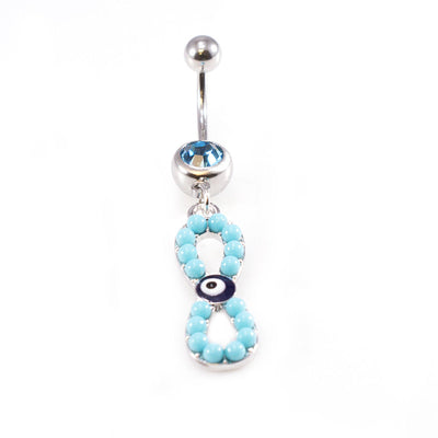 Belly Button Rings Infinite Love Dangle with Evil Eye Dangle Design and Aqua Cz