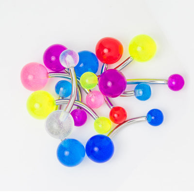 Glow Belly Button Barbell 10 Pack - 14ga 316L Steel Barbell UV Glow in the Dark