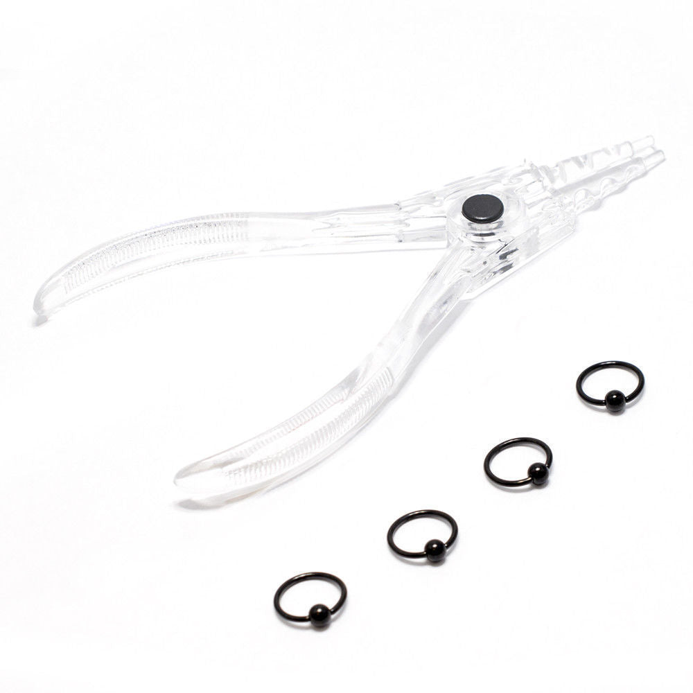 Captive Bead Ring 4pc Lip Septum Piercing & Captive Ring Tool Pliers 14G 16G