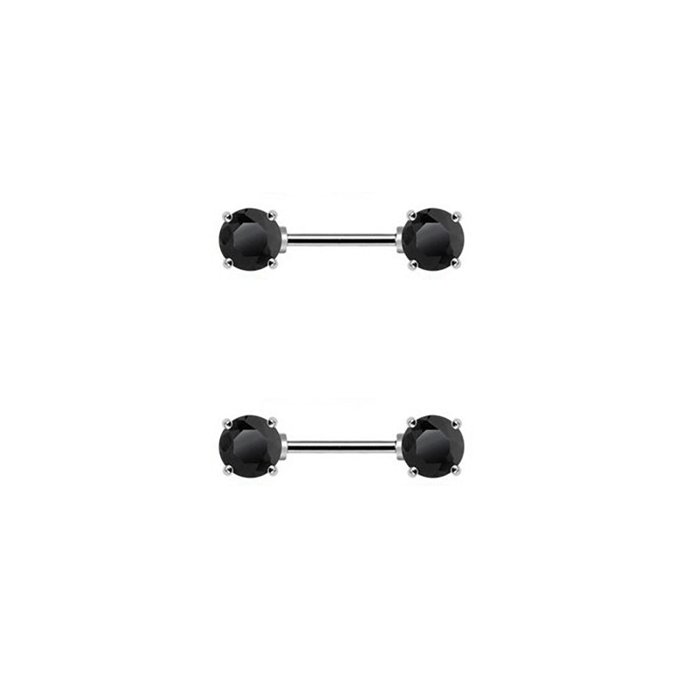 Nipple Ring Barbells Surgical Steel Front Facing Double Round Gem 14G 12MM Bar