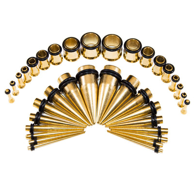 36 Pieces Ear Stretching Kit Ion Plated Gold Tapers & Plugs 14G-00G