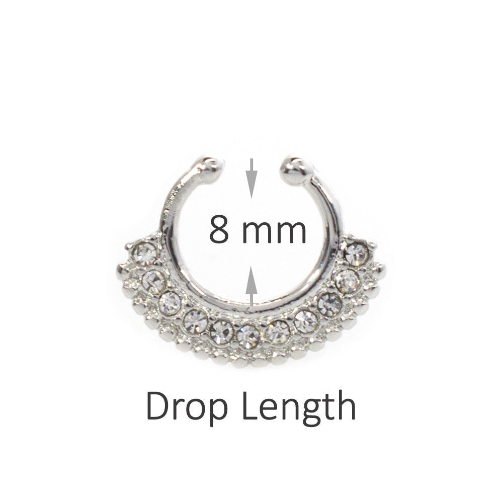 Septum Hanger with multiple Cz Gems Non piercing Jewelry 8mm Drop Length