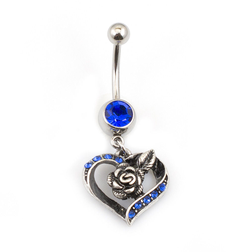 Belly Button Ring with Heart and Flower Design 14g