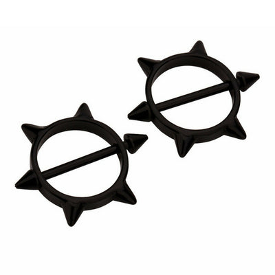 Nipple Piercing Rings Pair Surgical Steel Round with Spikes Bar 14G