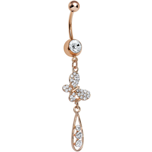 Ion-Plated Rose Gold Butterfly Dangle Belly Button Ring