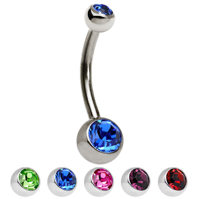Titanium Belly Ring - 100% Grade 23 Solid Titanium Double CZ Gem Navel Ring