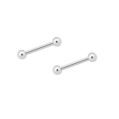 Pair of Nipple Rings 14K Solid White Gold Piercing Barbells 14g
