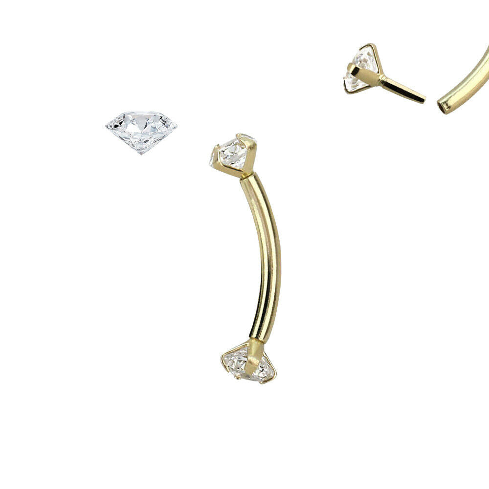 Curved Barbell 14K Gold with Real 2.5mm Diamond push in threadless can be use on Rook Eyebrow Daith and more