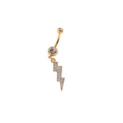 Belly Ring Gold Plated Dangle Lightning  Bolt Design 14G 7/16"