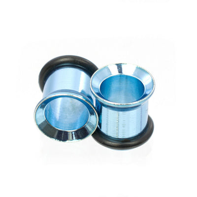 Tunnels Anodized Metallic Aqua with O- Rings - Sold as a Pair Surgical Steel
