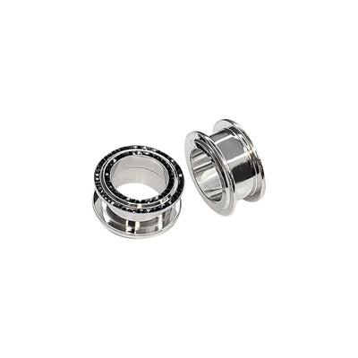 Pair of Screw Fit Ear Plugs Gauges with Double Row of Black CZ Jewels