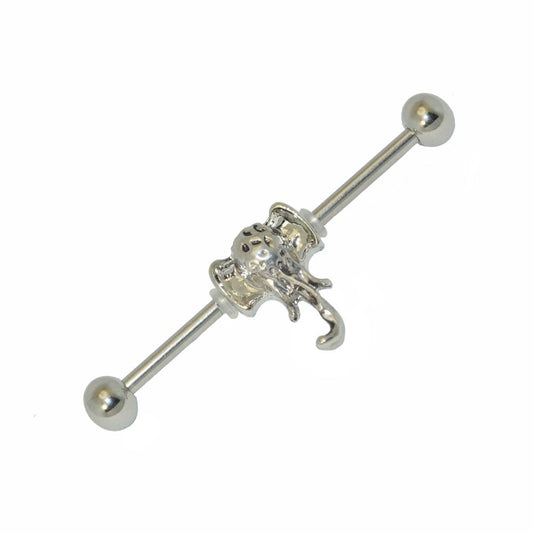 Industrial Straight Barbell 14G Surgical Steel with Removable Elephant Charm