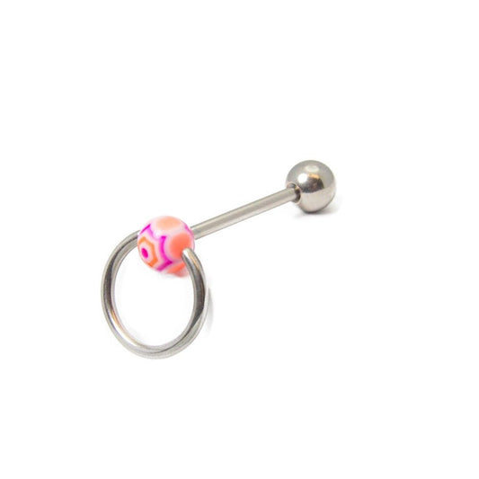 Doorknocker Style Tongue Barbell with Green or Pink Acrylic Ball End