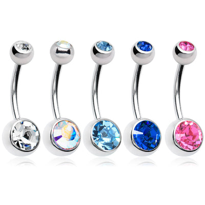 5pcs Double Jeweled Belly Rings - Genuine CZ Gems - 14ga 316L Surgical Steel