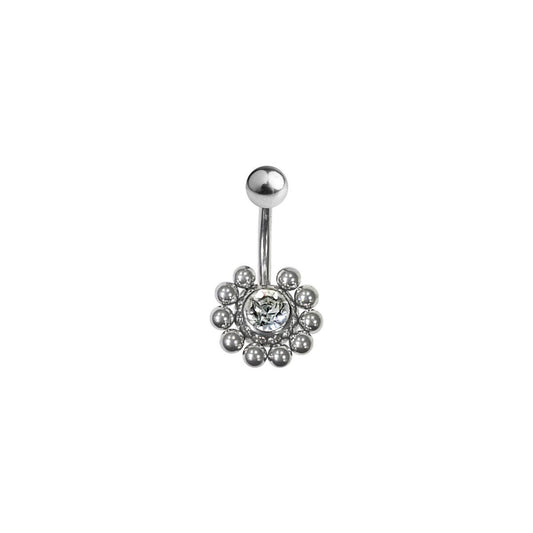 Belly Navel Ring Surgical Steel Flower with CZ Design