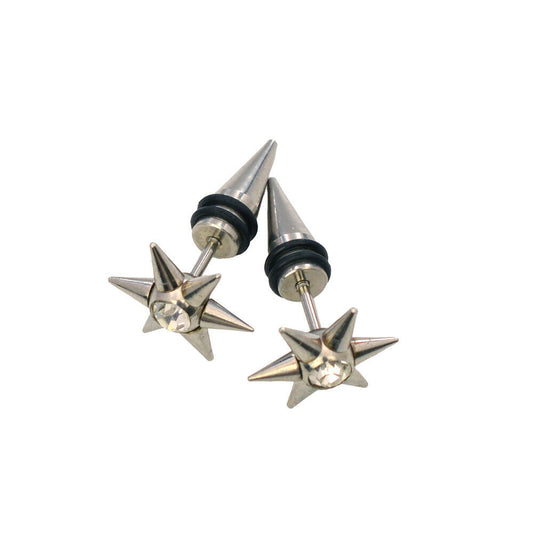 Pair of 6 Point Star Faux Tapers with a CZ 316l Surgical Steel