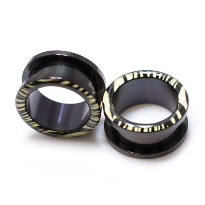 Pair of Black Titanium Zebra Stripes Ear Plugs - 0 Gauge to 1 Inch