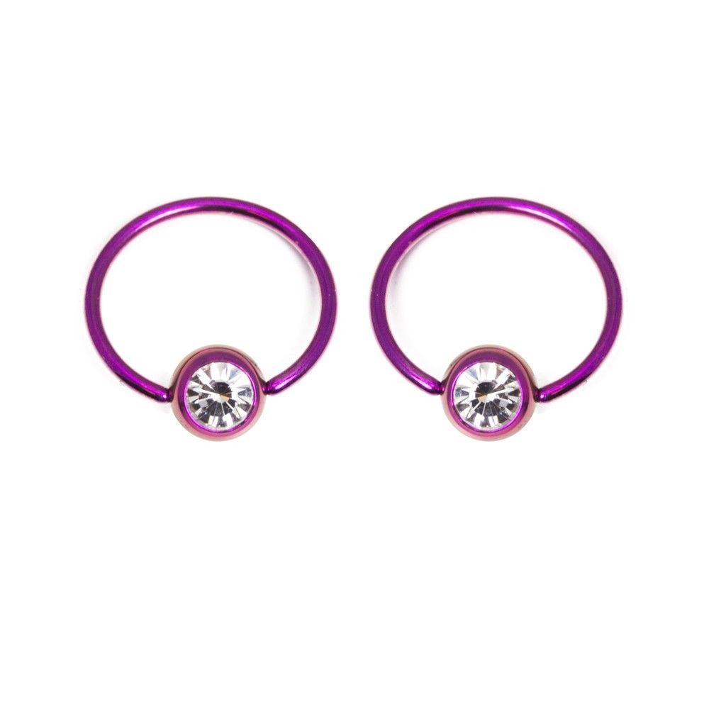 Pair of Anodized Titanium Captive Bead Ring 16G with 4mm Press-Fit Gem Ball