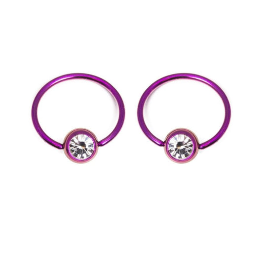 Pair of Anodized Titanium Captive Bead Ring 16G with 4mm Press-Fit Gem Ball